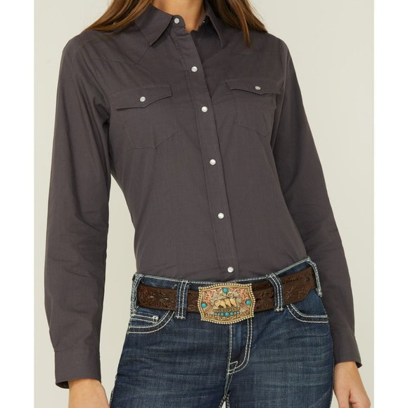Roper Tops - Roper Women's Grey Solid Snap Front Western Shirt ~ Size Medium